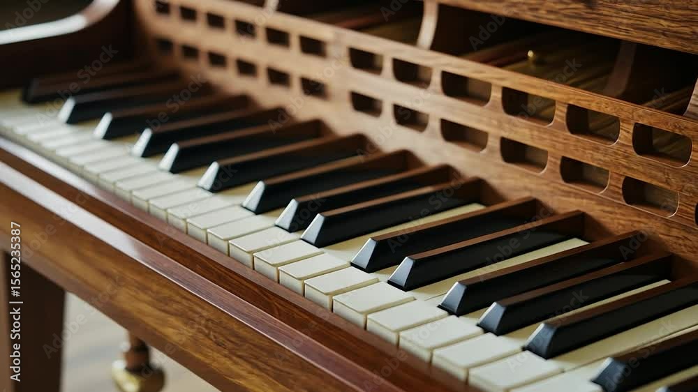 Close-up of a Exquisite Wooden Piano Keyboard
