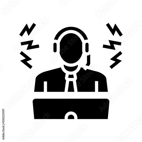 person office trying work headphones block noise glyph icon vector illustration