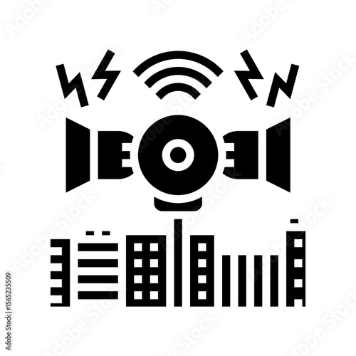 siren blaring an urban setting glyph icon vector illustration