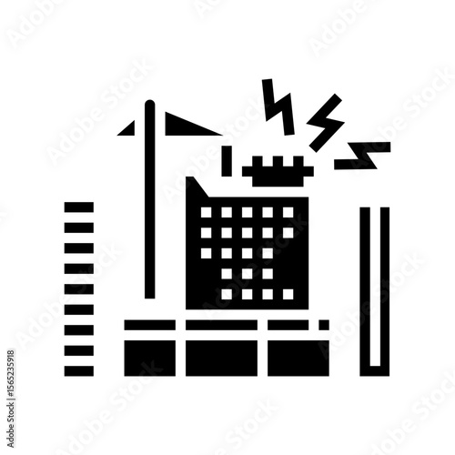noisy street construction equipment causing sound pollution glyph icon vector illustration
