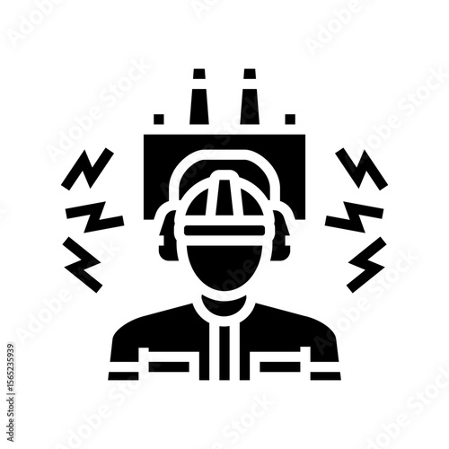 worker using ear protection noisy factory glyph icon vector illustration