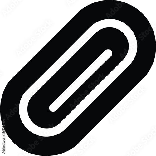 Black and white minimal paperclip icon isolated on white background