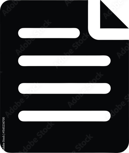 Black document icon with white horizontal lines and folded corner on white background
