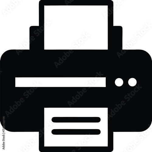Black printer icon with paper and control buttons on white background