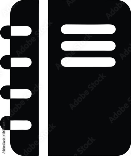 Black silhouette of a closed spiral notebook with horizontal lines on cover