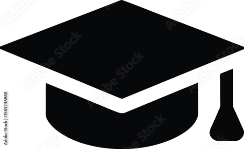Black silhouette of a graduation cap with tassel on white background