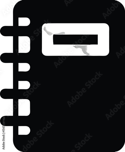 Black spiral bound notebook icon with white rectangular label on cover