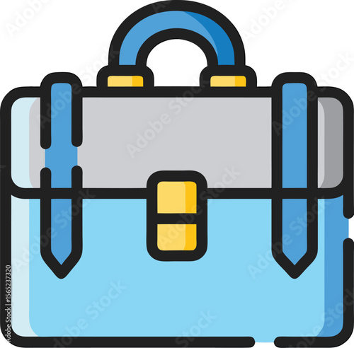 Flat icon of a blue and gray briefcase with yellow latch and handle