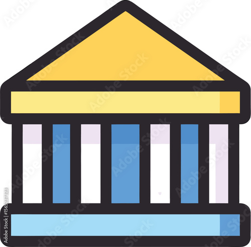 Flat icon of a classical building with yellow roof and blue base