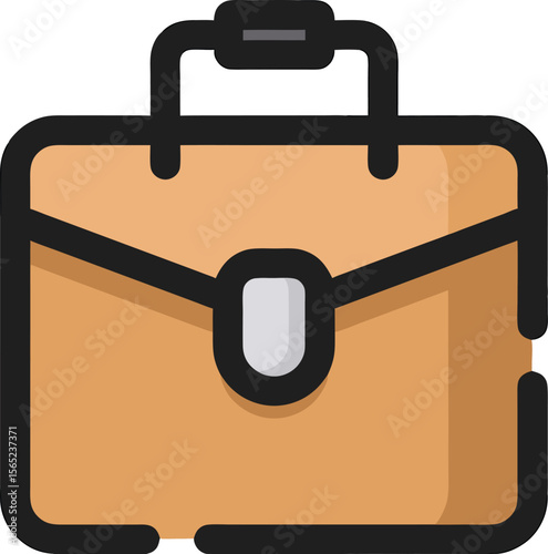 Flat style vector illustration of closed brown briefcase with black handle