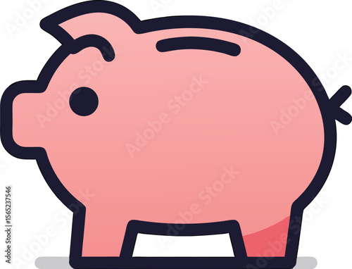 Illustration of a pink piggy bank vector with black outline isolated on white background