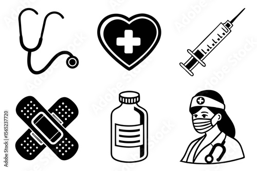 medical icon set silhoette black vector bundle
