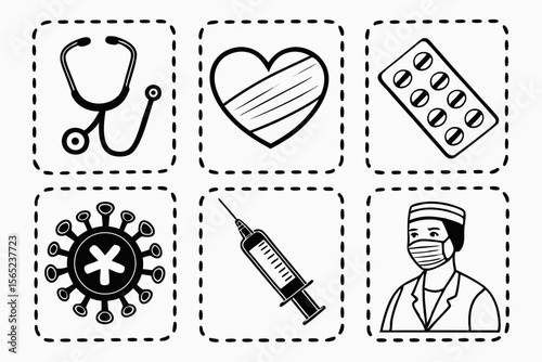 medical icon set silhoette black vector bundle