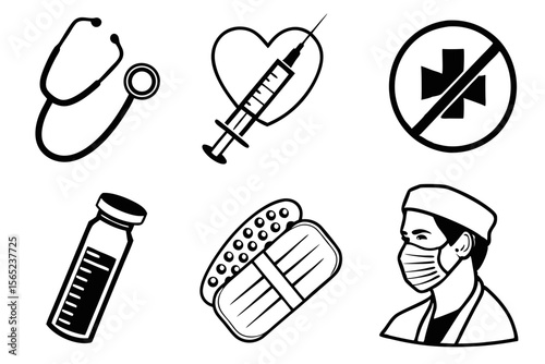 medical icon set silhoette black vector bundle