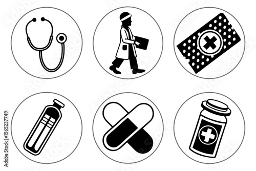 medical icon set silhoette black vector bundle