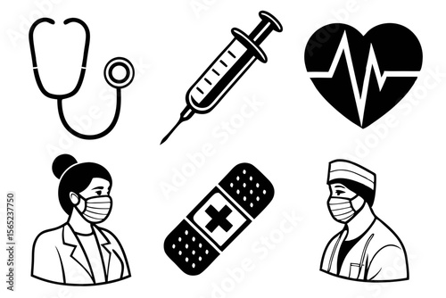 medical icon set silhoette black vector bundle
