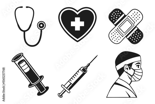 medical icon set silhoette black vector bundle