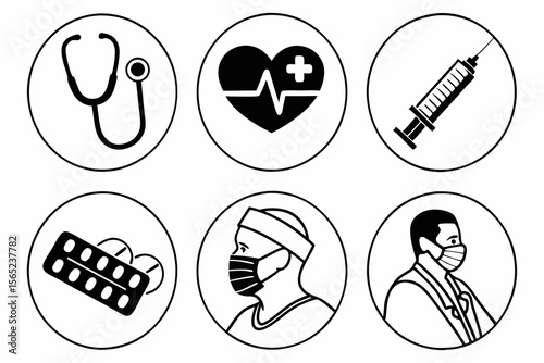 medical icon set silhoette black vector bundle