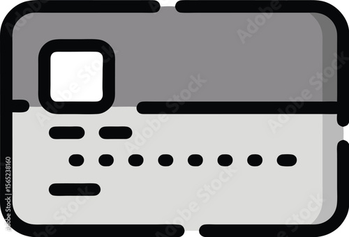 Minimalist flat icon of a gray credit card with chip and embossed numbers