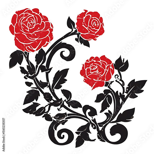 Radiant Roses: Captivating red roses, meticulously arranged in a stunning illustration, blooming against a background, exuding grace and elegance.
