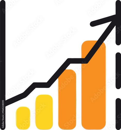 Rising bar chart with ascending orange bars and black upward trend line