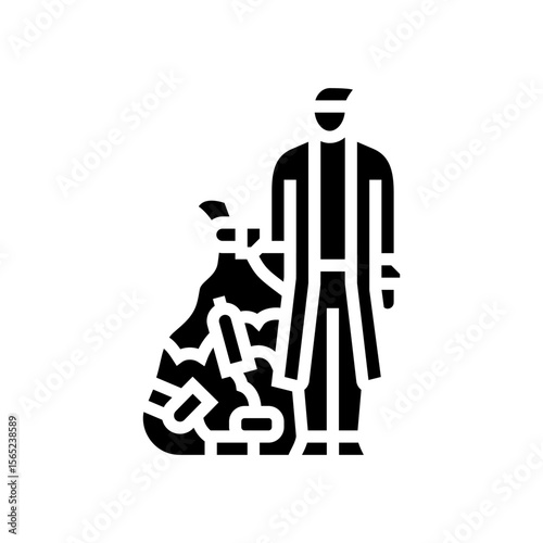 person collecting recyclable materials glyph icon vector illustration