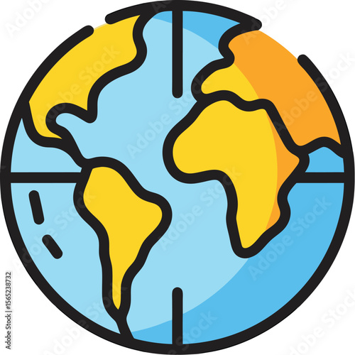 Vector illustration of Earth globe with continents in yellow and blue ocean background