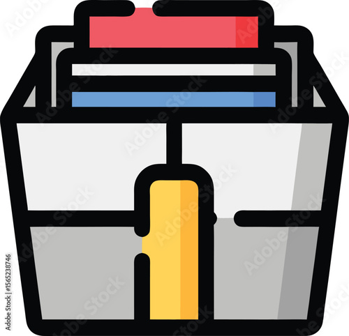 Vector illustration of gray file organizer with colorful folders inside on white background