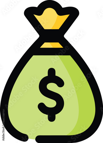 Vector illustration of green money bag with dollar symbol and yellow tie