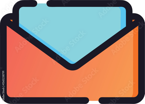 Vector illustration of open orange envelope with blue paper inside