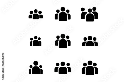 Collection of simple black group icons arranged in a grid pattern on white