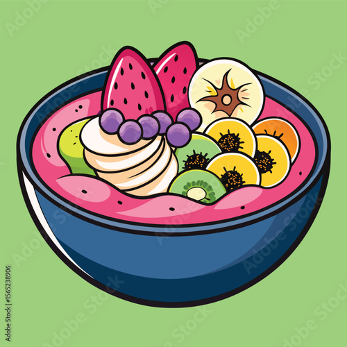 Happy Easter vector illustration with delicious sweet cake, fruit, and chocolate eggs on a plate