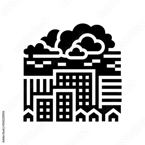 dangerous glowing cloud over city radioactive pollution glyph icon vector illustration