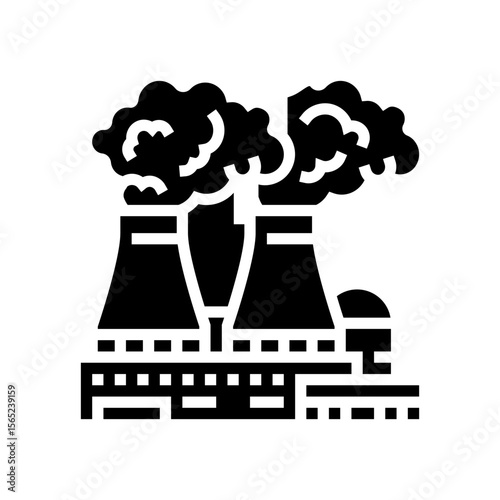nuclear power plant smoke radioactive pollution glyph icon vector illustration