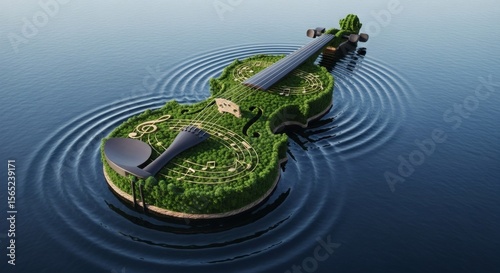 Serene Violin Island: A Lush Green Musical Landscape