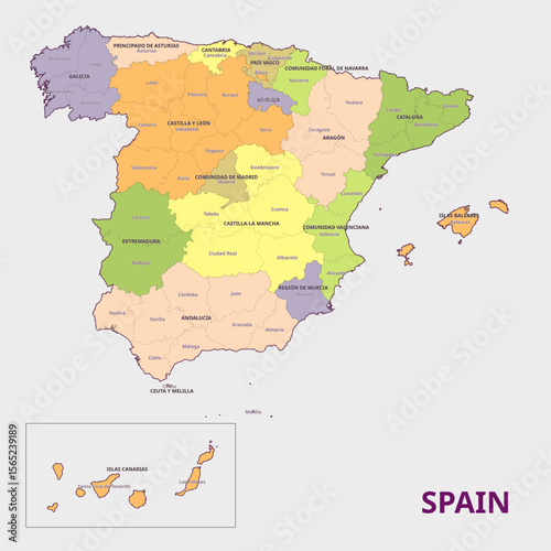 Map of Spain showing autonomous regions and provinces