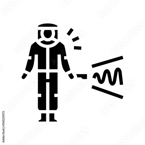 person holding geiger counter contaminated zone glyph icon vector illustration