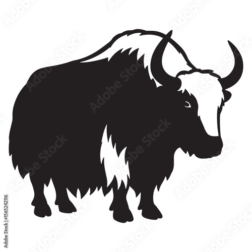 Striking black and white vector illustration of a majestic yak on a white background