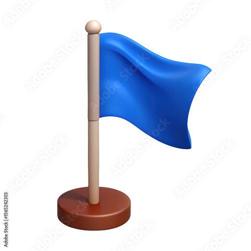 3d render of blue flag on pole isolated on transparent background