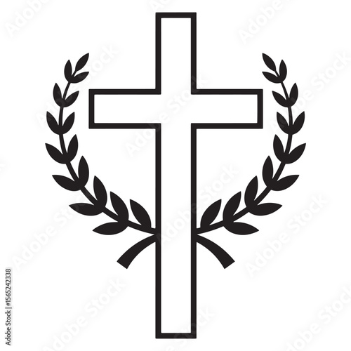 Symbolic cross with laurel wreath religious christian symbol for faith and remembrance design