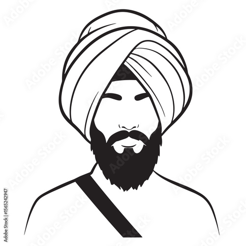 Vector illustration of a sikh man wearing a turban and sporting a thick beard