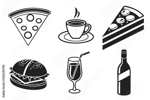 food drink icon set sihouette black vector bundle