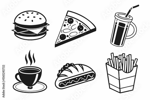 food drink icon set sihouette black vector bundle