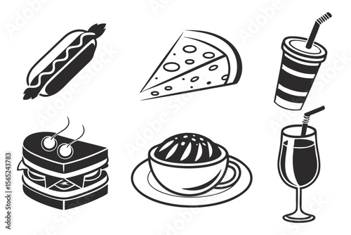 food drink icon set sihouette black vector bundle