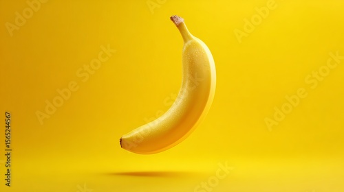Banana levitation on yellow background. Banana Slice Flying. 