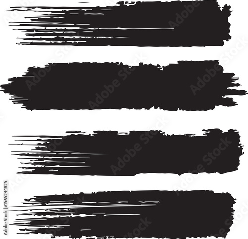 Grungy Brushes Silhouette Vector Illustration on Transparent Background