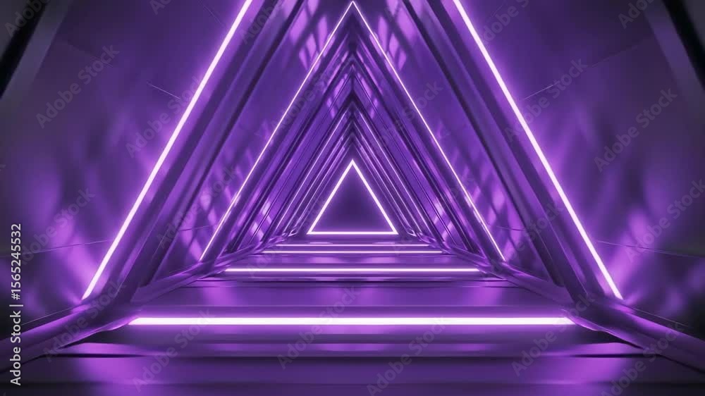 A 3D strobe-lit purple triangle tunnel with pulsating neon lights creating a hypnotic and dynamic effect.
