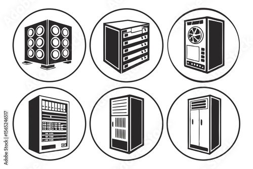 data centar icon set sihouette black vector bundle