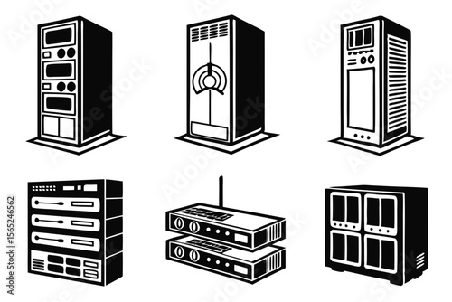 data centar icon set sihouette black vector bundle