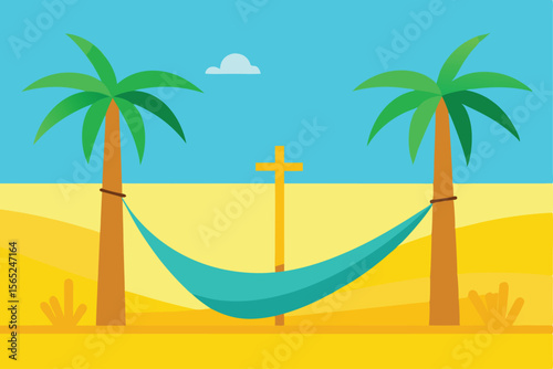 Serene Desert Oasis Hammock Relaxation Under Palm Trees